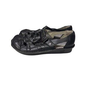 Alegria By PG Lite Black Leather Womens Fisherman Sandals With Butterfly Soles S